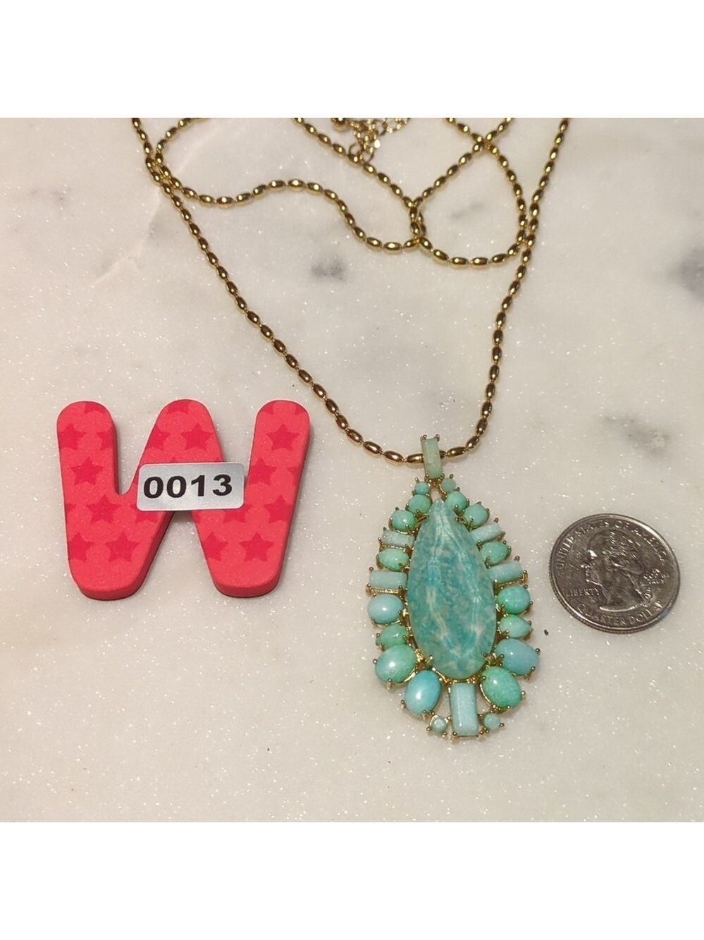 Kate Spade Turquoise Pendant Necklace Gold Tone - Picture 4 of 13